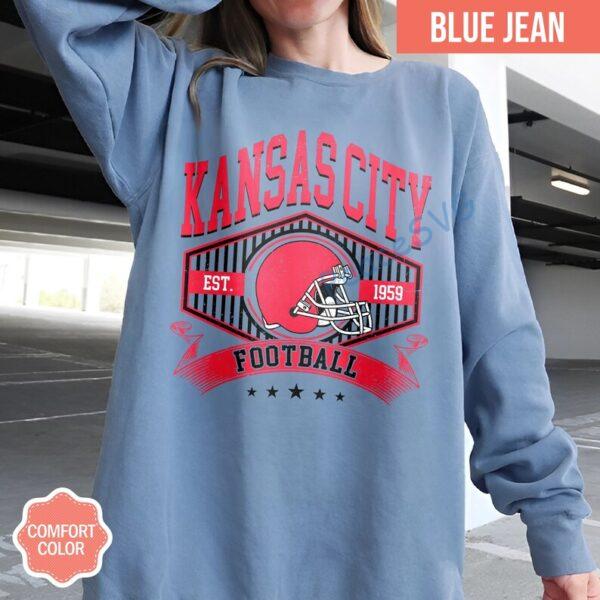 Alternative view of Vintage Style Kansas City Football Comfort Colors Sweatshirt, Kansas City Football Crewneck, Kansas City Shirt, Kansas City T-Shirt