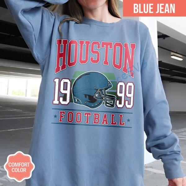 Alternative view of Houston Football Vintage Style Comfort Colors Crewneck T-Shirt, Texan Football Shirt, Houston Football Game Day Shirt, Sunday Football Shirt