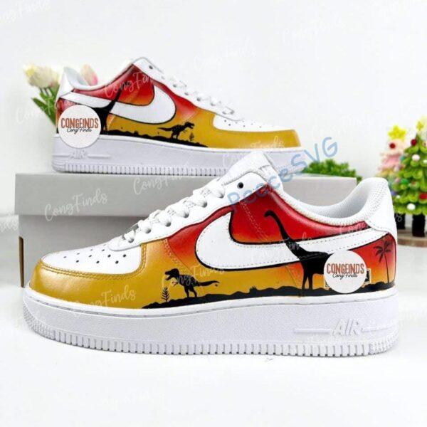 Hand Painted Dinosaur Sunset Sneakers: Custom Air Force 1